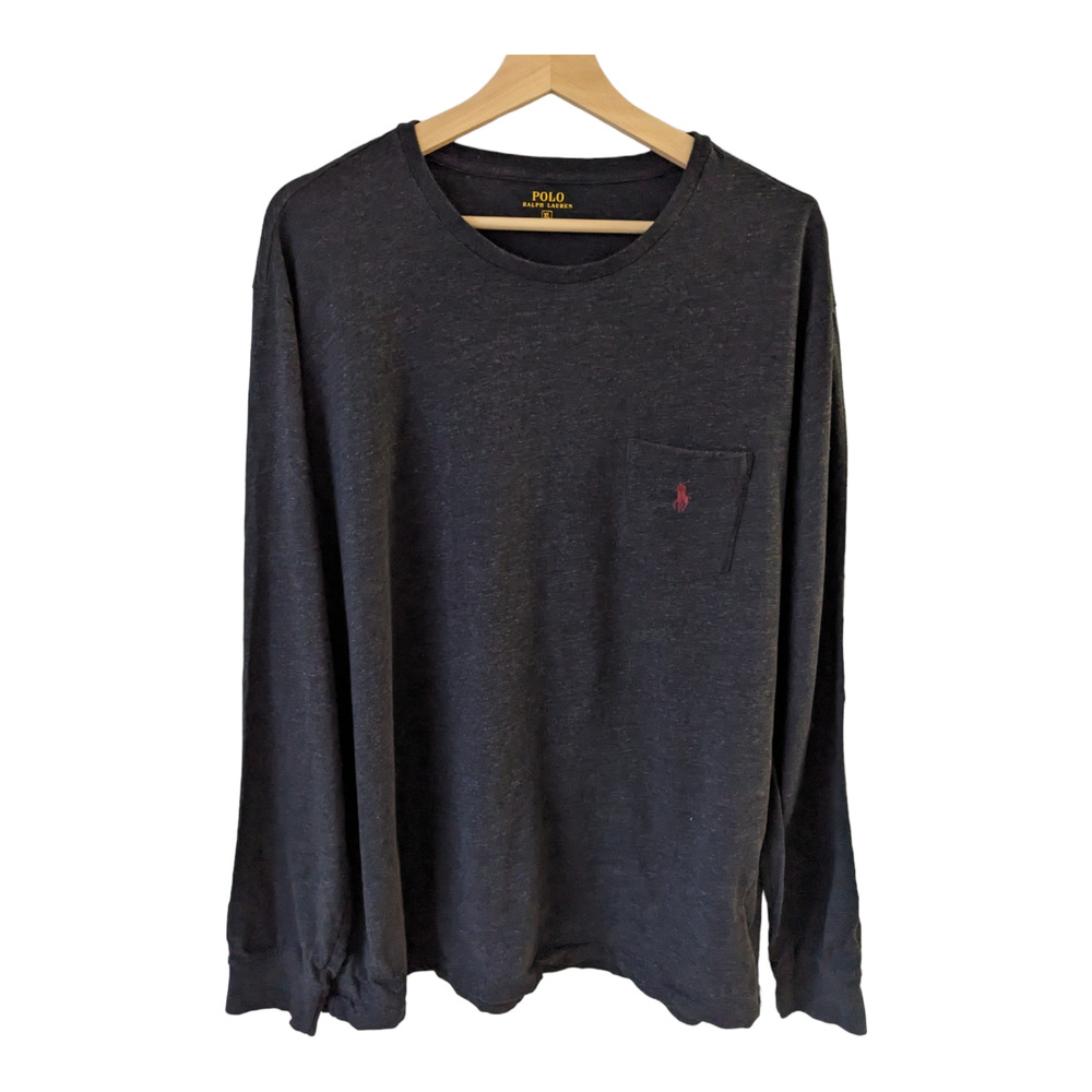 Polo Ralph Lauren Mens Size Large Hooded Tee T-Shirt Dark Grey Long Sleeves Pony